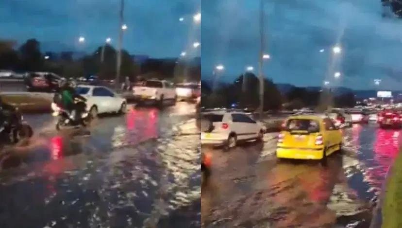 Inundación en la avenida El Dorado tras las fuertes lluvias en Bogotá. Inundación en la avenida El Dorado con carrera 74 tras fuerte aguacero en Bogotá: así está la vía